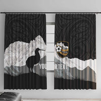 New Zealand South Island Football Custom Window Curtain Aoraki Mount Cook With Kiwi Maori Pattern LT14 With Hooks Black - Polynesian Pride