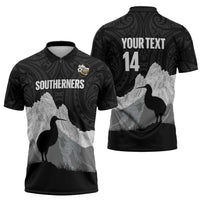 New Zealand South Island Football Custom Zipper Polo Shirt Aoraki Mount Cook With Kiwi Maori Pattern LT14 - Polynesian Pride
