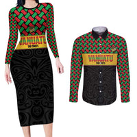 Vanuatu Football Custom Couples Matching Long Sleeve Bodycon Dress and Long Sleeve Button Shirt Go Chiefs Basket-weave Pattern LT14 Black - Polynesian Pride