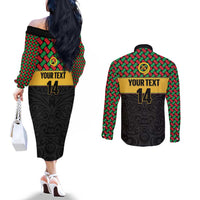 Vanuatu Football Custom Couples Matching Off The Shoulder Long Sleeve Dress and Long Sleeve Button Shirt Go Chiefs Basket-weave Pattern LT14 - Polynesian Pride