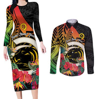 Vanuatu Boar Tusk Yumi Yumi Yumi Couples Matching Long Sleeve Bodycon Dress and Long Sleeve Button Shirt Independens Dei Long God Yumi Stanap LT14 Black - Polynesian Pride