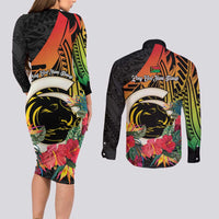 Vanuatu Boar Tusk Yumi Yumi Yumi Couples Matching Long Sleeve Bodycon Dress and Long Sleeve Button Shirt Independens Dei Long God Yumi Stanap LT14 - Polynesian Pride