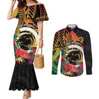 Vanuatu Boar Tusk Yumi Yumi Yumi Couples Matching Mermaid Dress and Long Sleeve Button Shirt Independens Dei Long God Yumi Stanap LT14 Black - Polynesian Pride