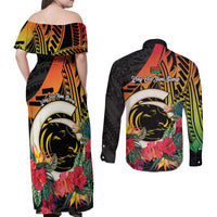 Vanuatu Boar Tusk Yumi Yumi Yumi Couples Matching Off Shoulder Maxi Dress and Long Sleeve Button Shirt Independens Dei Long God Yumi Stanap LT14 - Polynesian Pride