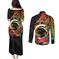 Vanuatu Boar Tusk Yumi Yumi Yumi Couples Matching Puletasi and Long Sleeve Button Shirt Independens Dei Long God Yumi Stanap LT14 - Polynesian Pride