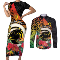 Vanuatu Boar Tusk Yumi Yumi Yumi Couples Matching Short Sleeve Bodycon Dress and Long Sleeve Button Shirt Independens Dei Long God Yumi Stanap LT14 Black - Polynesian Pride