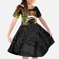 Vanuatu Boar Tusk Yumi Yumi Yumi Family Matching Long Sleeve Bodycon Dress and Hawaiian Shirt Independens Dei Long God Yumi Stanap LT14 Daughter's Dress Black - Polynesian Pride