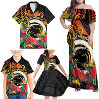 Vanuatu Boar Tusk Yumi Yumi Yumi Family Matching Off Shoulder Maxi Dress and Hawaiian Shirt Independens Dei Long God Yumi Stanap LT14 - Polynesian Pride