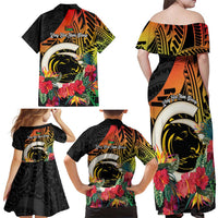 Vanuatu Boar Tusk Yumi Yumi Yumi Family Matching Off Shoulder Maxi Dress and Hawaiian Shirt Independens Dei Long God Yumi Stanap LT14 - Polynesian Pride
