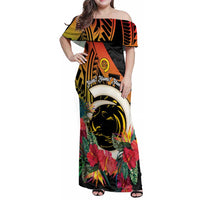 Vanuatu Boar Tusk Yumi Yumi Yumi Family Matching Off Shoulder Maxi Dress and Hawaiian Shirt Independens Dei Long God Yumi Stanap LT14 Mom's Dress Black - Polynesian Pride