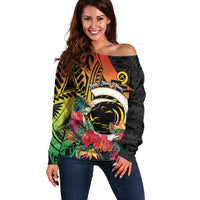Vanuatu Boar Tusk Yumi Yumi Yumi Off Shoulder Sweater Independens Dei Long God Yumi Stanap LT14 Women Black - Polynesian Pride