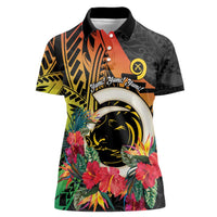 Vanuatu Boar Tusk Yumi Yumi Yumi Women Polo Shirt Independens Dei Long God Yumi Stanap LT14 Female Black - Polynesian Pride