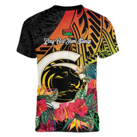 Vanuatu Boar Tusk Yumi Yumi Yumi Women V-Neck T-Shirt Independens Dei Long God Yumi Stanap LT14 - Polynesian Pride