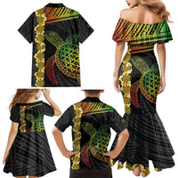Vanuatu Sand Drawing Turtle Family Matching Mermaid Dress and Hawaiian Shirt Happy Independence Day LT14 - Polynesian Pride