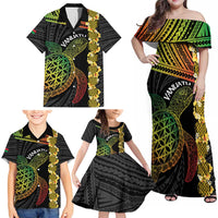 Vanuatu Sand Drawing Turtle Family Matching Off Shoulder Maxi Dress and Hawaiian Shirt Happy Independence Day LT14 - Polynesian Pride