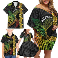 Vanuatu Sand Drawing Turtle Family Matching Off Shoulder Short Dress and Hawaiian Shirt Happy Independence Day LT14 - Polynesian Pride