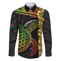 Vanuatu Sand Drawing Turtle Family Matching Summer Maxi Dress and Hawaiian Shirt Happy Independence Day LT14 Dad's Shirt - Long Sleeve Black - Polynesian Pride