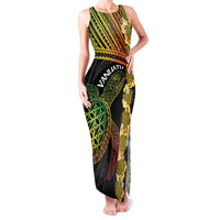 Vanuatu Sand Drawing Turtle Family Matching Tank Maxi Dress and Hawaiian Shirt Happy Independence Day LT14 Mom's Dress Black - Polynesian Pride