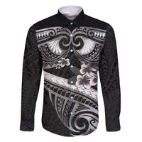 Black Polynesia Family Matching Long Sleeve Bodycon Dress and Hawaiian Shirt Tribal Pattern Tropical Frangipani LT14 Dad's Shirt - Long Sleeve Black - Polynesian Pride