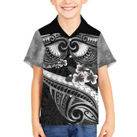 Black Polynesia Family Matching Off The Shoulder Long Sleeve Dress and Hawaiian Shirt Tribal Pattern Tropical Frangipani LT14 Son's Shirt Black - Polynesian Pride