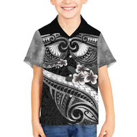 Black Polynesia Family Matching Off Shoulder Maxi Dress and Hawaiian Shirt Tribal Pattern Tropical Frangipani