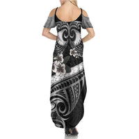 Black Polynesia Family Matching Summer Maxi Dress and Hawaiian Shirt Tribal Pattern Tropical Frangipani