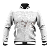 White Polynesia Baseball Jacket Tribal Pattern Tropical Frangipani