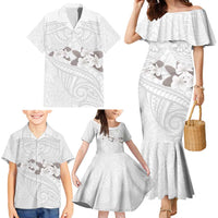 White Polynesia Family Matching Mermaid Dress and Hawaiian Shirt Tribal Pattern Tropical Frangipani LT14 - Polynesian Pride