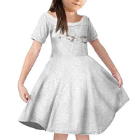 White Polynesia Family Matching Off The Shoulder Long Sleeve Dress and Hawaiian Shirt Tribal Pattern Tropical Frangipani LT14 Daughter's Dress White - Polynesian Pride