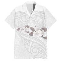 White Polynesia Family Matching Off The Shoulder Long Sleeve Dress and Hawaiian Shirt Tribal Pattern Tropical Frangipani LT14 Dad's Shirt - Short Sleeve White - Polynesian Pride