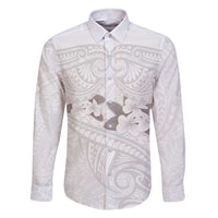 White Polynesia Family Matching Short Sleeve Bodycon Dress and Hawaiian Shirt Tribal Pattern Tropical Frangipani LT14 Dad's Shirt - Long Sleeve White - Polynesian Pride