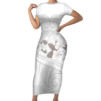 White Polynesia Family Matching Short Sleeve Bodycon Dress and Hawaiian Shirt Tribal Pattern Tropical Frangipani LT14 Mom's Dress White - Polynesian Pride