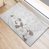 White Polynesia Rubber Doormat Tribal Pattern Tropical Frangipani