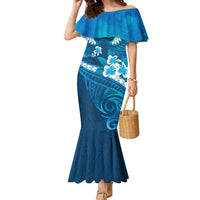 Blue Polynesia Family Matching Mermaid Dress and Hawaiian Shirt Tribal Pattern Tropical Frangipani LT14 Mom's Dress Blue - Polynesian Pride