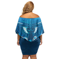 Blue Polynesia Family Matching Off Shoulder Short Dress and Hawaiian Shirt Tribal Pattern Tropical Frangipani