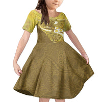 Gold Polynesia Family Matching Mermaid Dress and Hawaiian Shirt Tribal Pattern Tropical Frangipani LT14 Daughter's Dress Gold - Polynesian Pride