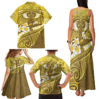 Gold Polynesia Family Matching Tank Maxi Dress and Hawaiian Shirt Tribal Pattern Tropical Frangipani LT14 - Polynesian Pride