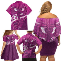 Pink Polynesia Family Matching Off Shoulder Short Dress and Hawaiian Shirt Tribal Pattern Tropical Frangipani LT14 - Polynesian Pride