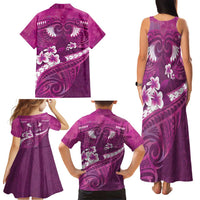 Pink Polynesia Family Matching Tank Maxi Dress and Hawaiian Shirt Tribal Pattern Tropical Frangipani LT14 - Polynesian Pride