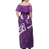 Purple Polynesia Family Matching Off Shoulder Maxi Dress and Hawaiian Shirt Tribal Pattern Tropical Frangipani LT14 - Polynesian Pride