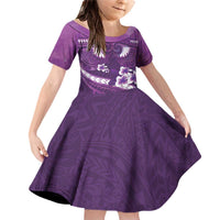 Purple Polynesia Family Matching Off Shoulder Short Dress and Hawaiian Shirt Tribal Pattern Tropical Frangipani LT14 Daughter's Dress Purple - Polynesian Pride