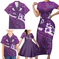 Purple Polynesia Family Matching Short Sleeve Bodycon Dress and Hawaiian Shirt Tribal Pattern Tropical Frangipani LT14 - Polynesian Pride