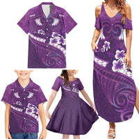 Purple Polynesia Family Matching Summer Maxi Dress and Hawaiian Shirt Tribal Pattern Tropical Frangipani LT14 - Polynesian Pride