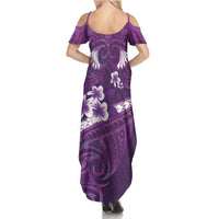 Purple Polynesia Family Matching Summer Maxi Dress and Hawaiian Shirt Tribal Pattern Tropical Frangipani LT14 - Polynesian Pride