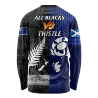 New Zealand and Scotland Rugby Long Sleeve Shirt All Black Maori With Thistle Together LT14