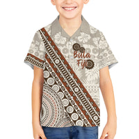 Bula Fiji Family Matching Summer Maxi Dress and Hawaiian Shirt Fijian Masi Tapa Cloth Vintage Vibes LT14 Son's Shirt Beige - Polynesian Pride