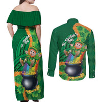 St Patrick's Day Hawaii Couples Matching Off Shoulder Maxi Dress and Long Sleeve Button Shirt Hauoli Maoli Funny Shaka Leprechaun LT14 - Polynesian Pride
