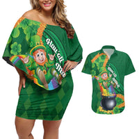 St Patrick's Day Hawaii Couples Matching Off Shoulder Short Dress and Hawaiian Shirt Hauoli Maoli Funny Shaka Leprechaun LT14 Green - Polynesian Pride