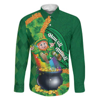 St Patrick's Day Hawaii Family Matching Long Sleeve Bodycon Dress and Hawaiian Shirt Hauoli Maoli Funny Shaka Leprechaun LT14 Dad's Shirt - Long Sleeve Green - Polynesian Pride