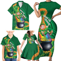 St Patrick's Day Hawaii Family Matching Short Sleeve Bodycon Dress and Hawaiian Shirt Hauoli Maoli Funny Shaka Leprechaun LT14 - Polynesian Pride